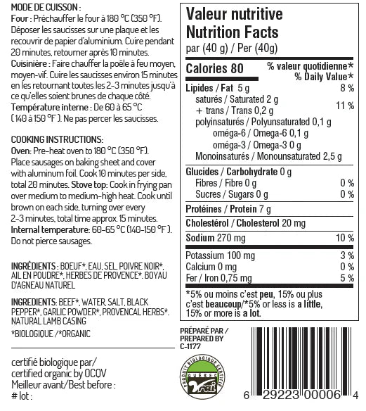 Organic Nitrate Free Grass Fed Beef Sausages