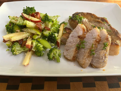 Recipe: Honey Garlic Pork Chops with Apple Bacon Broccoli Salad