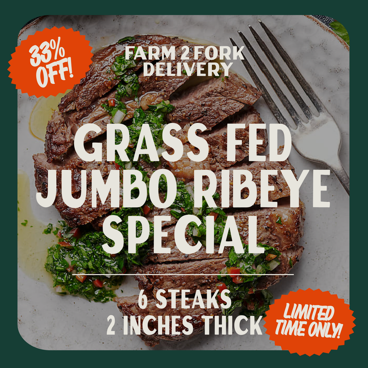 Grass Fed Jumbo Ribeye Special - 2 inches thick | Farm2Fork – Farm 2 Fork